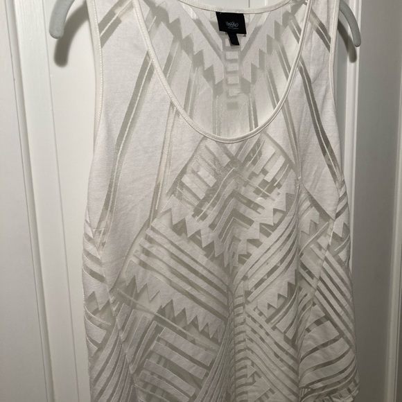 Mossimo Medium White Tank Top Shirt Geometric Aztec Pattern See Through Stripe - Picture 3 of 11